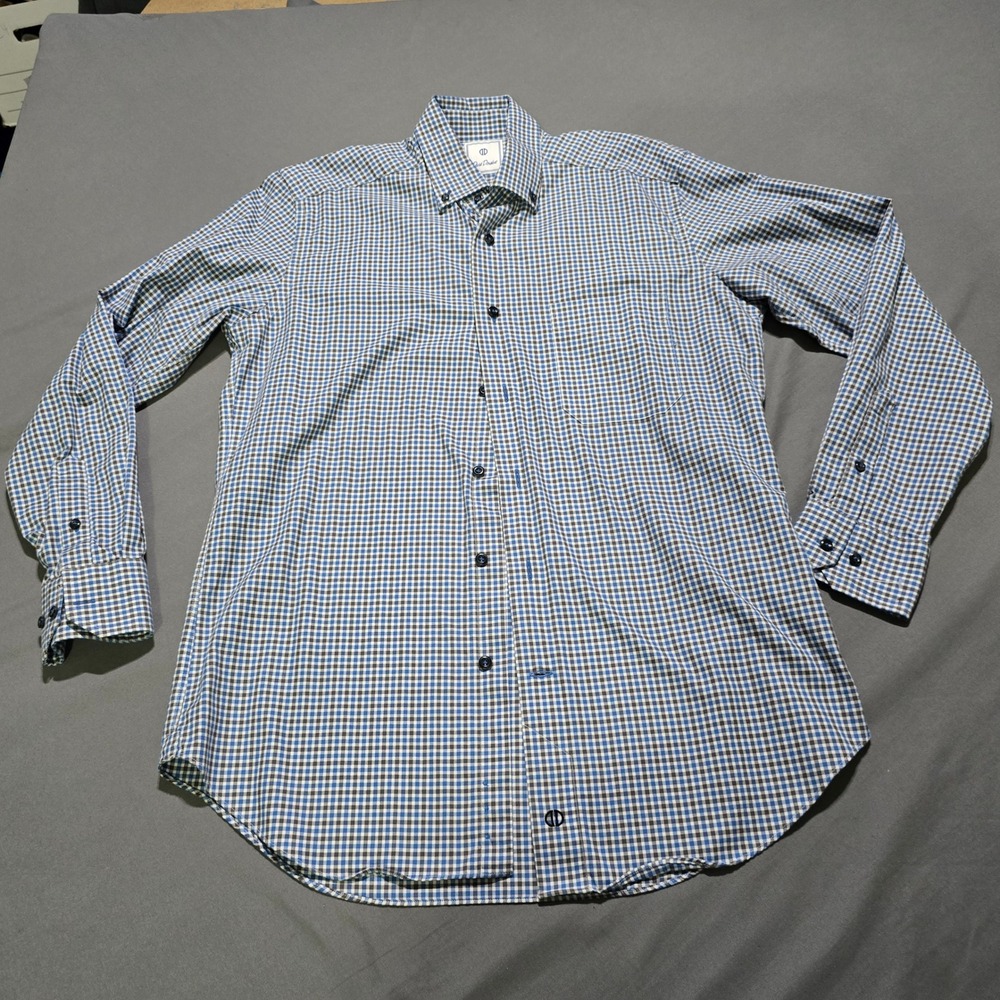 David Donahue Button Down Shirt Mens Medium Blue Gingham Check Cotton